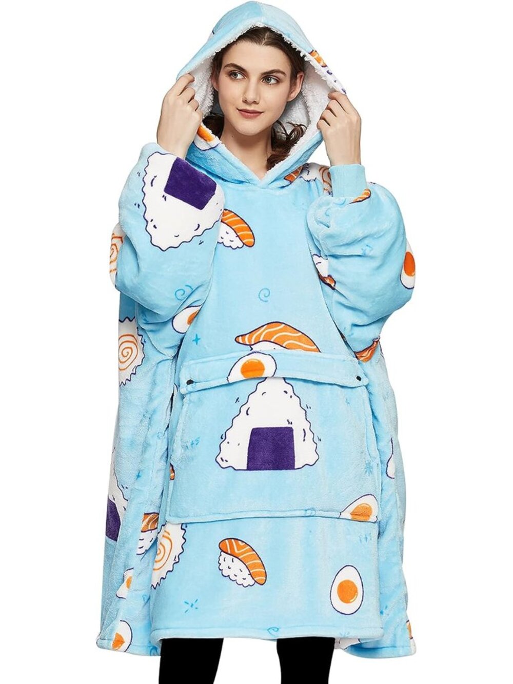 Wearable Blanket Hoodie for Adults With Pocket Sushi Hoodie